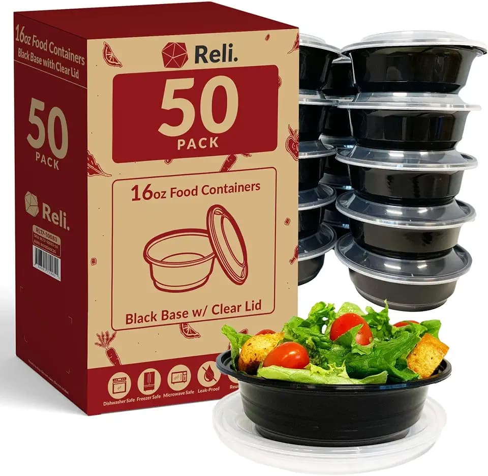Reli. Meal Prep Bowls w/Lids - 50 Pack (16 oz) To Go Containers