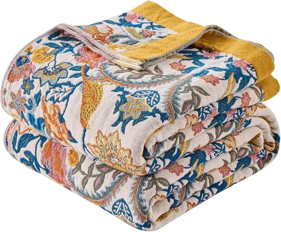 Boho Throw Blanket Farmhouse Decor Throw Blanket Bohemian Blanket for Bed 100% Cotton Muslin Woven Couch Blanket All Seasons Quilt Bedroom (A-Whiite, 50"x60")