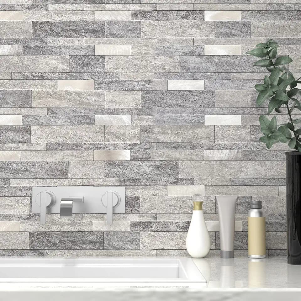 VAOVI Peel and Stick Tile Stone Backsplash for Kitchen Wall(10pcs,Gray)