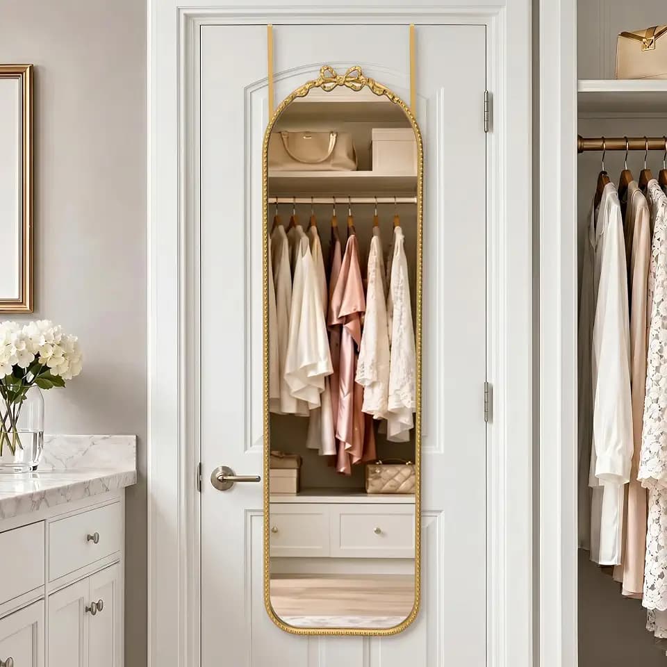Besdomus Door Full Length Mirror: 14"x50" Gold Bow Over the Door Mirror