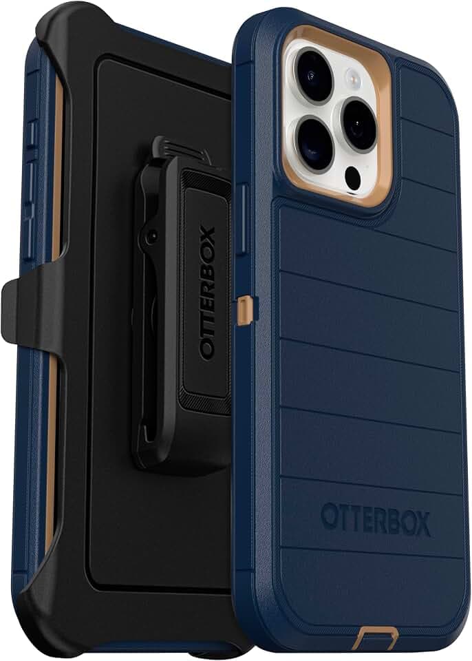 OtterBox iPhone 15 Pro Max (Only) - Defender Series Case - Blue Suede Shoes - Screenless - Rugged & Durable - with Port Protection - Holster Clip Includes - Microbial Defense Protection
