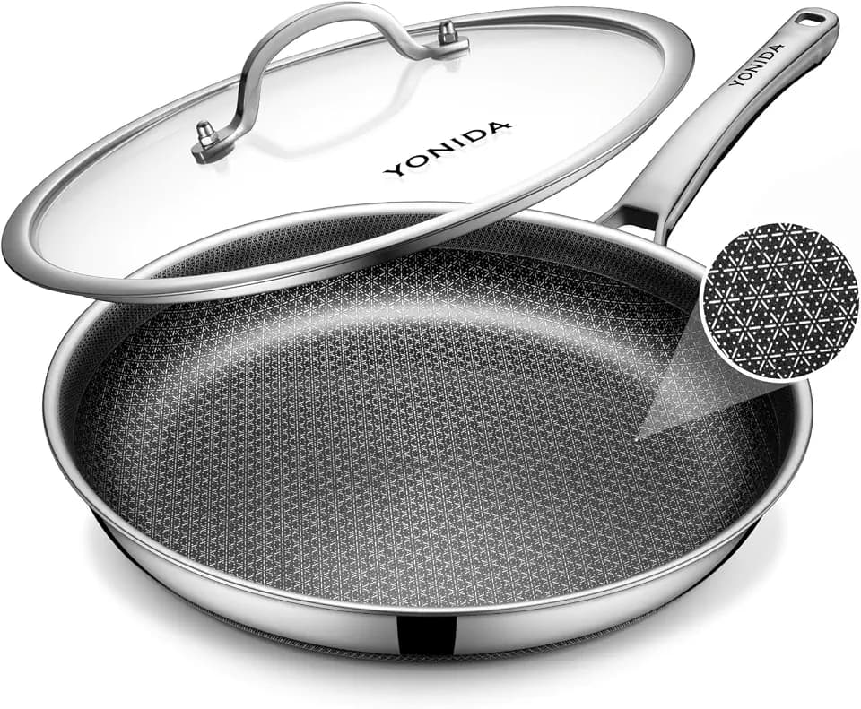 Non Stick Frying Pans, 12 inch Hybrid Pans with Lid