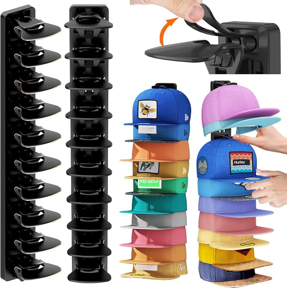 AXU 2 Pack Hat Organizer for Baseball Caps, Hat Rack for Wall (Black)