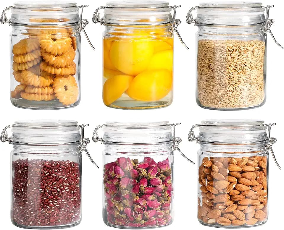 ComSaf 25 oz Glass Jars with Airtight Lids 6 Pack Pantry Coffee Canisters