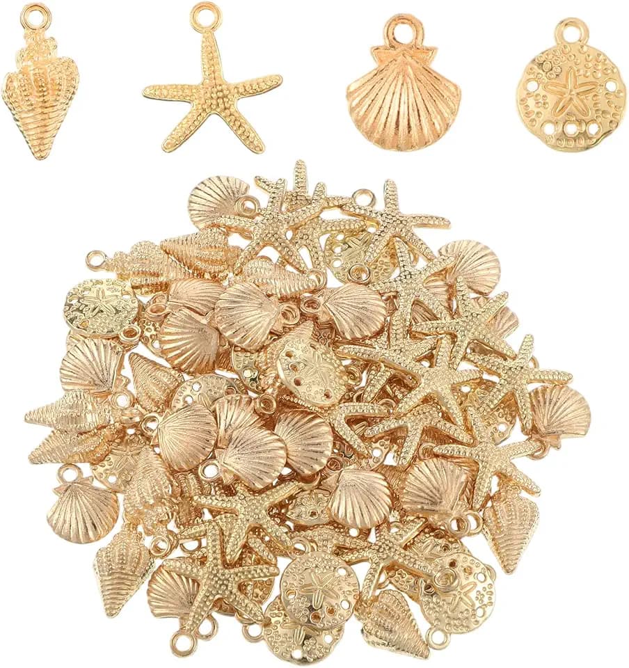 80pcs Gold Beach Charms, Summer Beach Charms for Jewelry Making