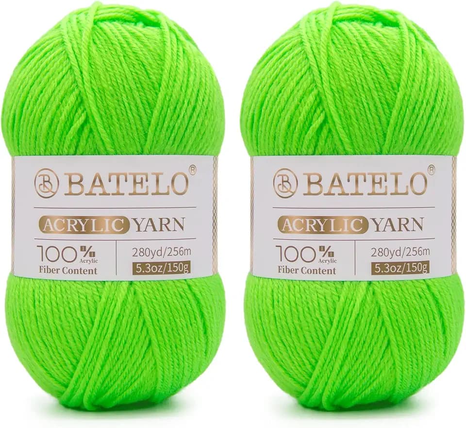 2 Pack Bright Green Acrylic Yarn, 560 Yards,150g/5.3oz,Yarn for Crocheting & Knitting,Blankets,Amigurumi,Beginner Projects