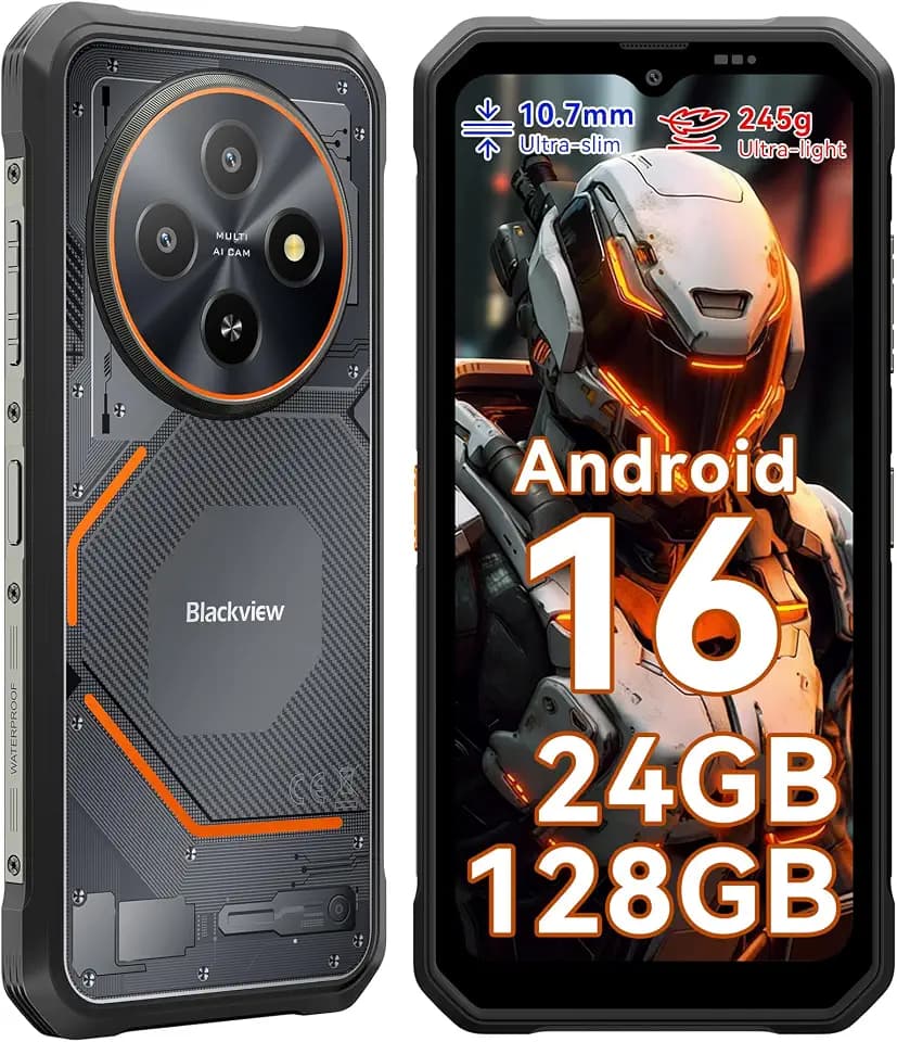 Blackview Fort 2 Outdoor Handy Android 16, 24(8+16) GB+128GB/2TB, Ultra-Dünn 10.7 mm Outdoor Smartphone Ohne Vertrag, Gemini AI, 6.56" HD+90 Hz, IP69K Wasserdicht 16MP+13MP, 4G Dual/NFC/OTG/GPS/245g