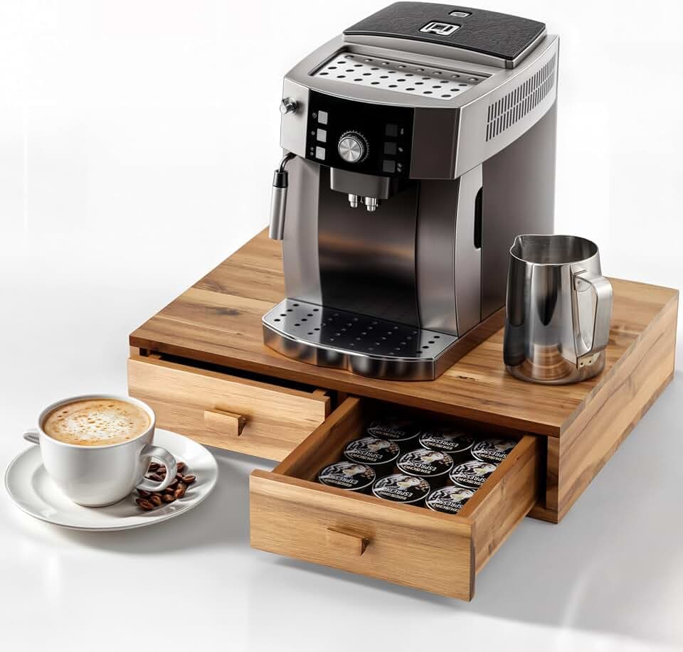 TINAMO Wood Coffee Pod Storage Box, 30 Pod Capacity, Acacia Color, 2 drawer
