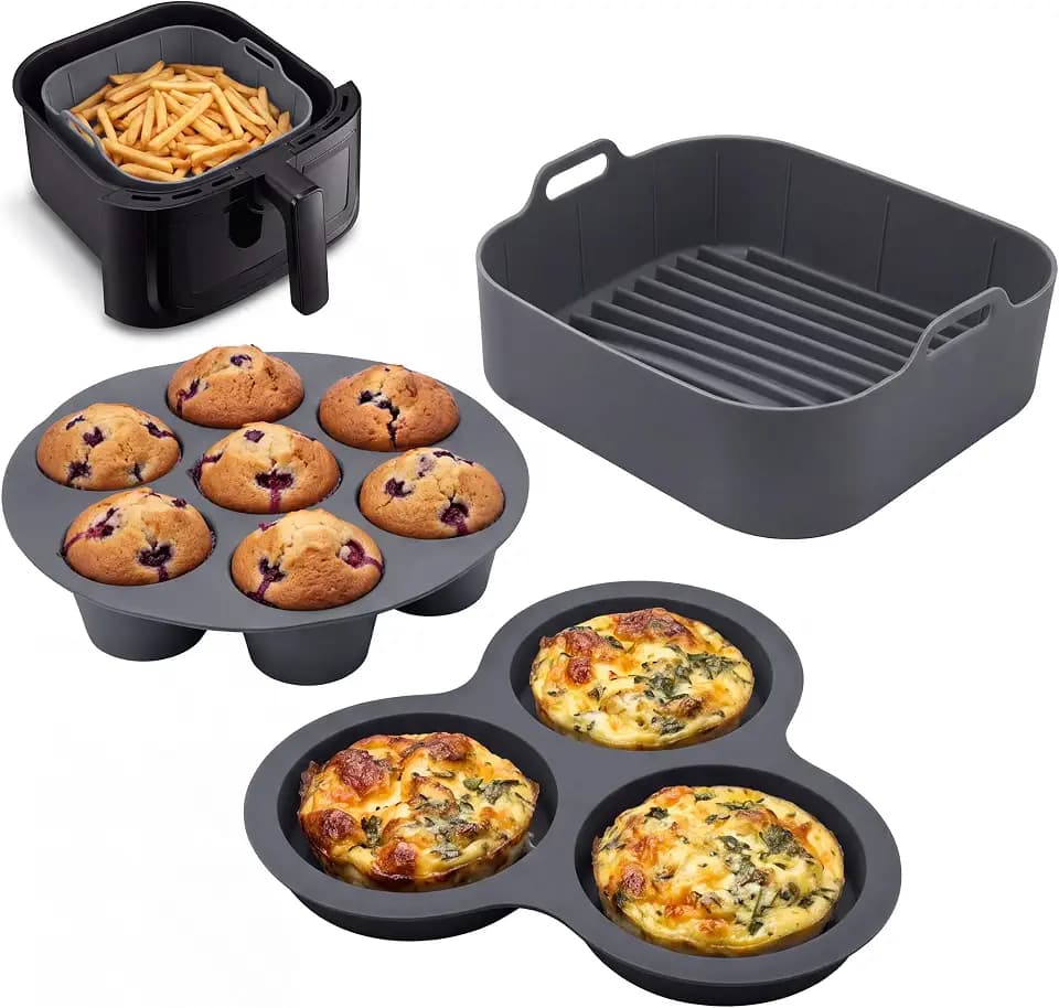 Gourmia Silicone Air Fryer Liners - 3 Piece Set with Egg Bite & Muffin Mold