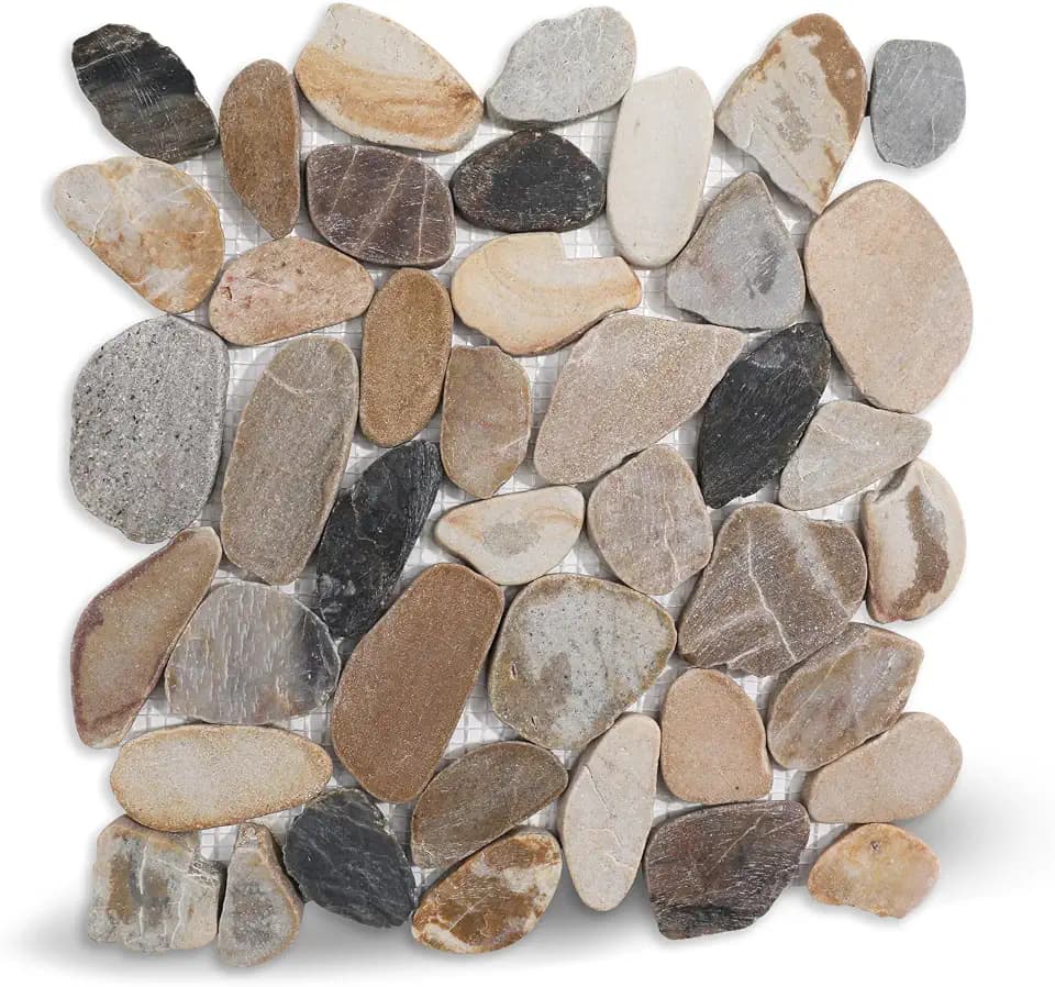 Pebble Tile for Shower Floor, Brown Sliced Pebble Mosaic Tile, 5 Pcs