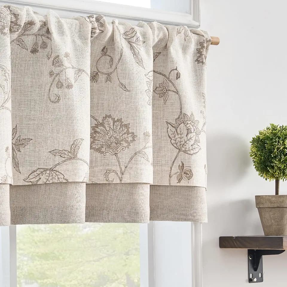 jinchan Linen Floral Valance Farmhouse 18 Inch 1 Panel Tan on Linen