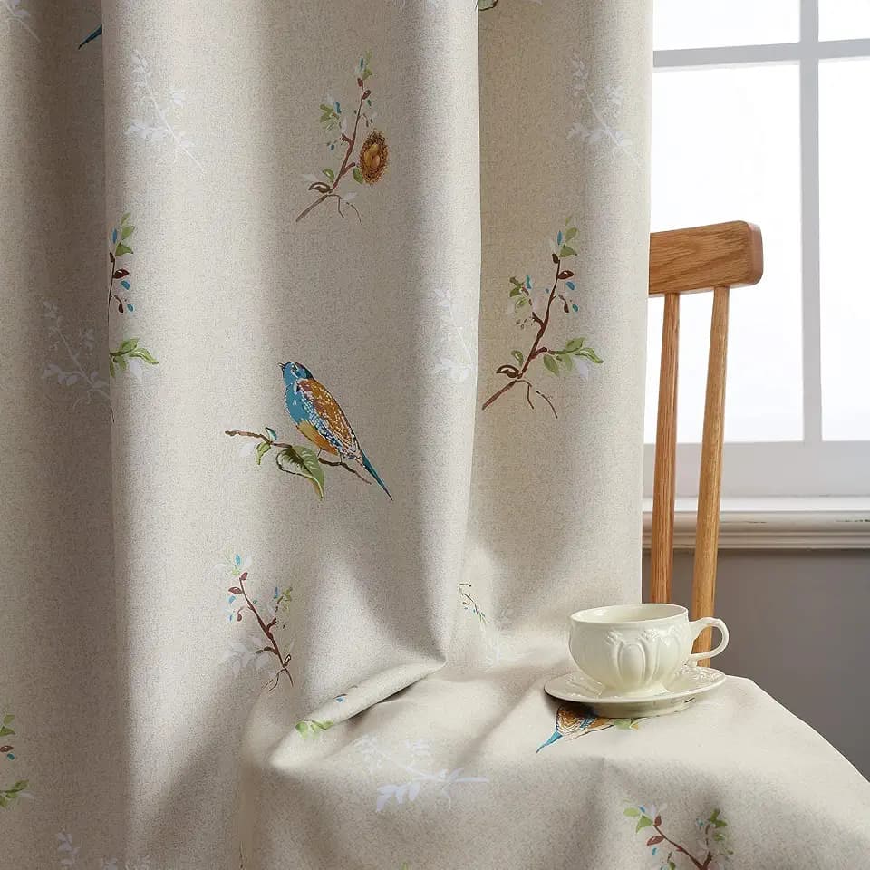 SUOUO Birds Blackout Curtains for Bedroom 96 inches Long Farmhouse Patterned Floral Window Drapes for Living Room 2 Panels Khaki