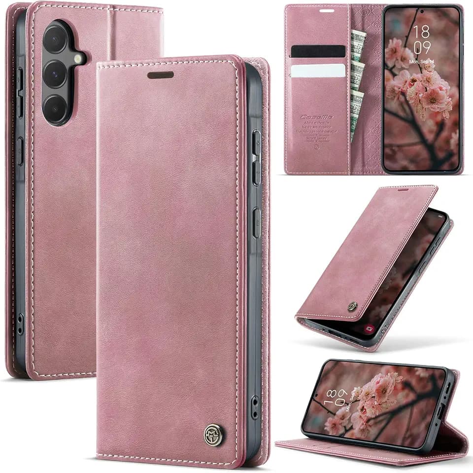 Samsung Galaxy A56 5G hülle Galaxy A56 5G klapphülle Premium PU Leder Handytasche Faltbare Schutzhülle Kartenfach Standfunktion Handyhülle Samsung Galaxy A56 5G - Rosa