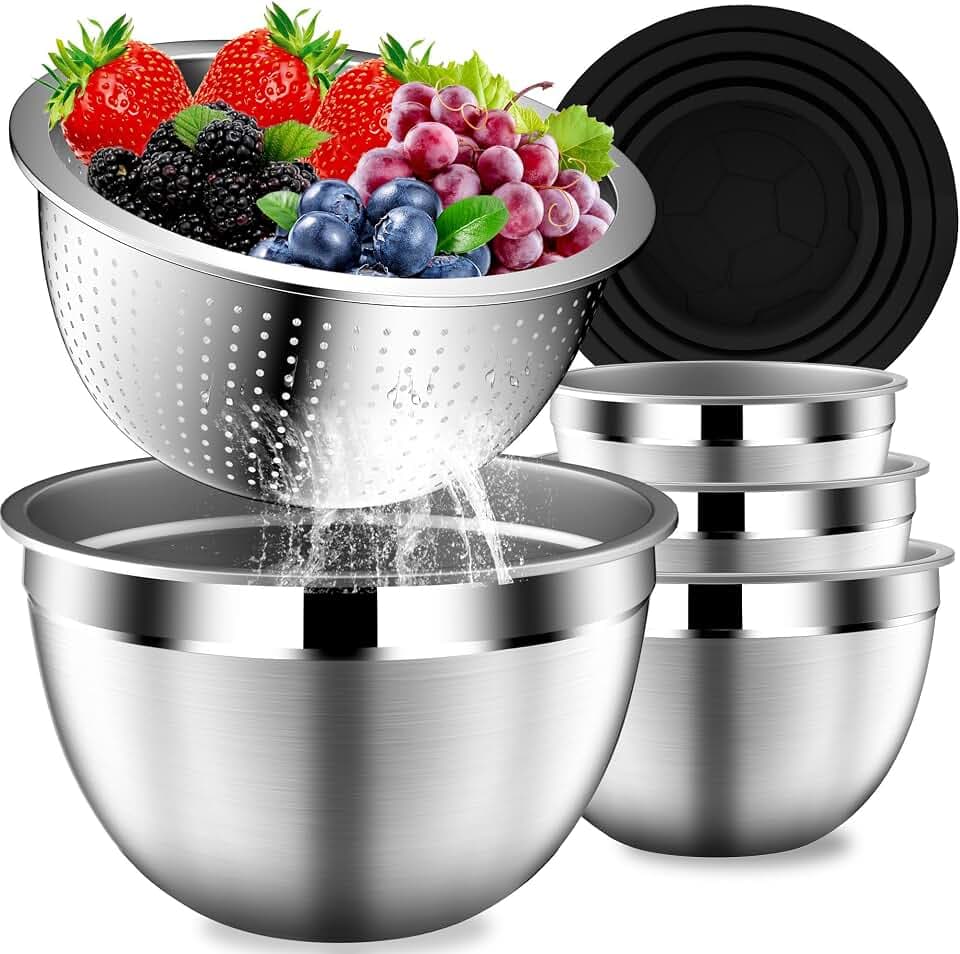 Mixing Bowls with Lids Set, Stainless Steel Mixing Bowl with Colander
