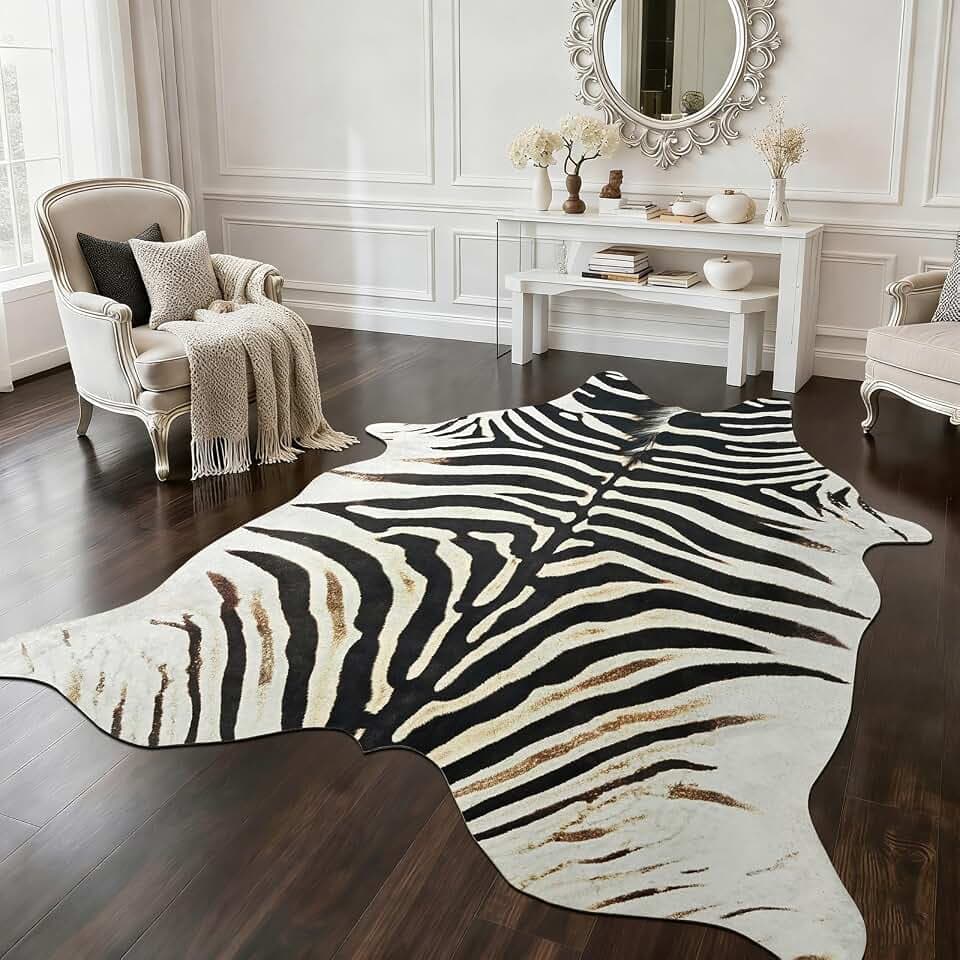 BENRON Zebra Rug, Animal Print Rug for Living Room Bedroom 4.6x5.2ft