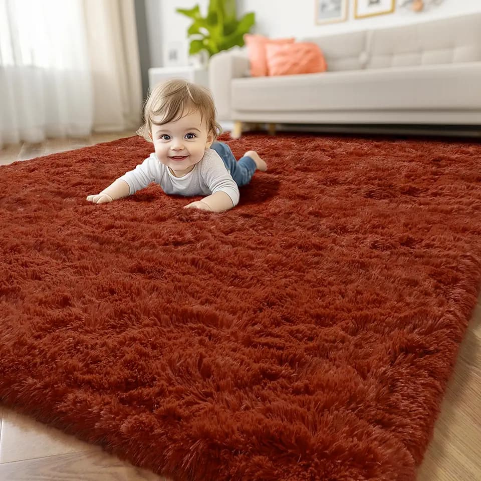 Amdrebio Terracotta Rust Furry Area Rug 5x7 for Bedroom Living Room Dorm