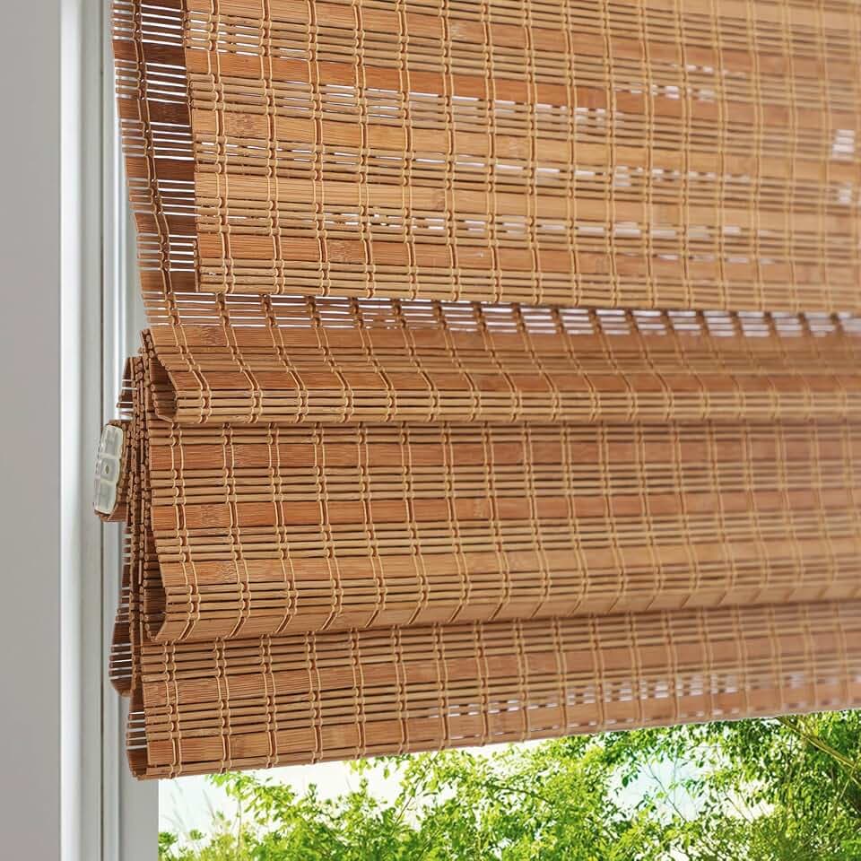 Cordless Wood Window Blinds, Bamboo Sheer Sheer Light Filtering Woven Roman Shades, Tiger Wood, 21" W X 48" H