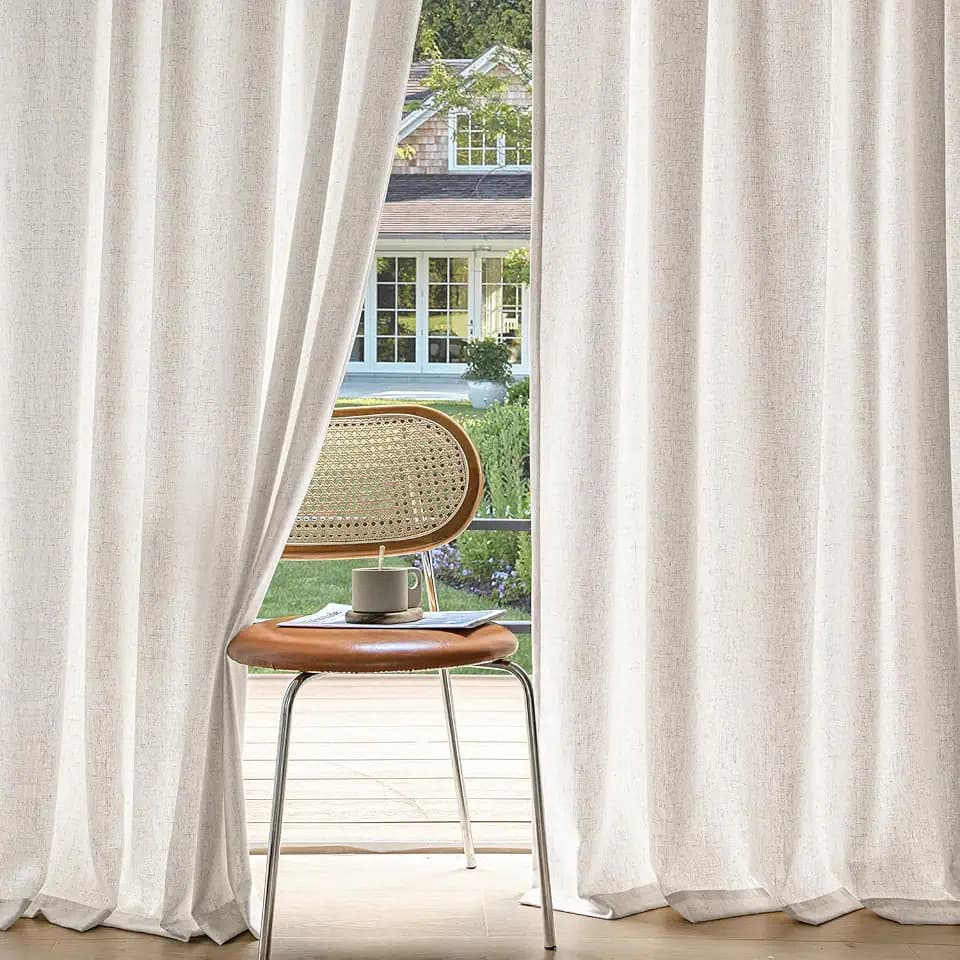 MIULEE Non-See-Through Privacy Linen Curtains 52W x 63L Inch White