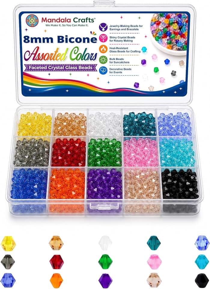 Mandala Crafts Assorted 8mm Bicone Glass Crystal Beads for Crafts Jewelry
