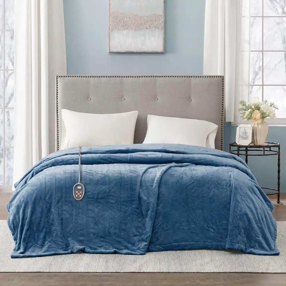 Beautyrest - BR54-0658 Heated Plush Elect Electric Blanket with 20 Heat Level Setting Controllers Equip with Secure Comfort Technology and 10 Hours Auto Shut Off, Twin: 62x84, Sapphire