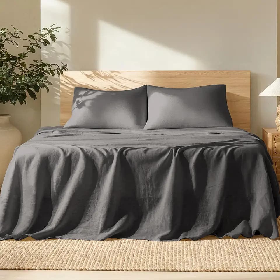 Bare Home 100% European Linen Sheet Set (Twin XL, Dark Grey)