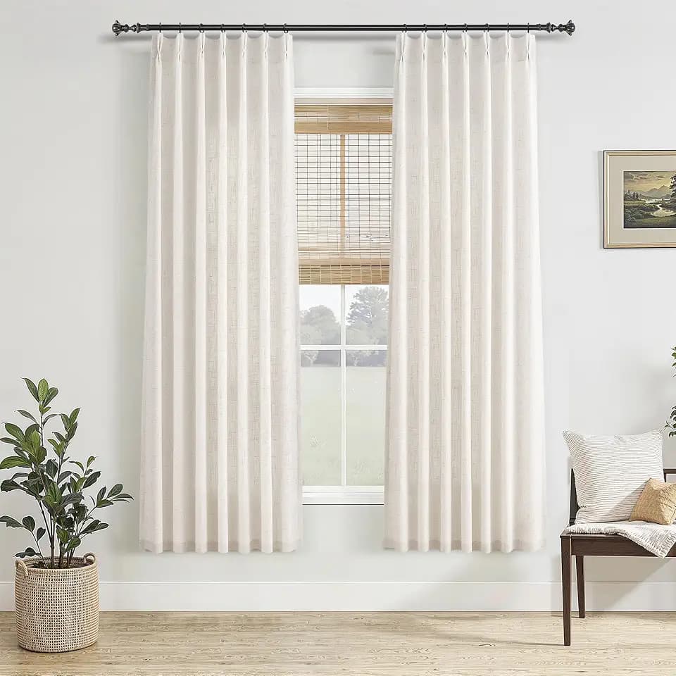 Jowels Natural Pinch Pleated Memory Trained Linen Curtains 72 Inch Long
