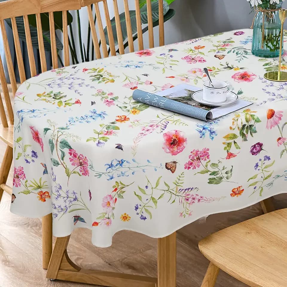 Oval Tablecloth Spring Floral Tablecloth Flower Table cloth 60 X 84 in