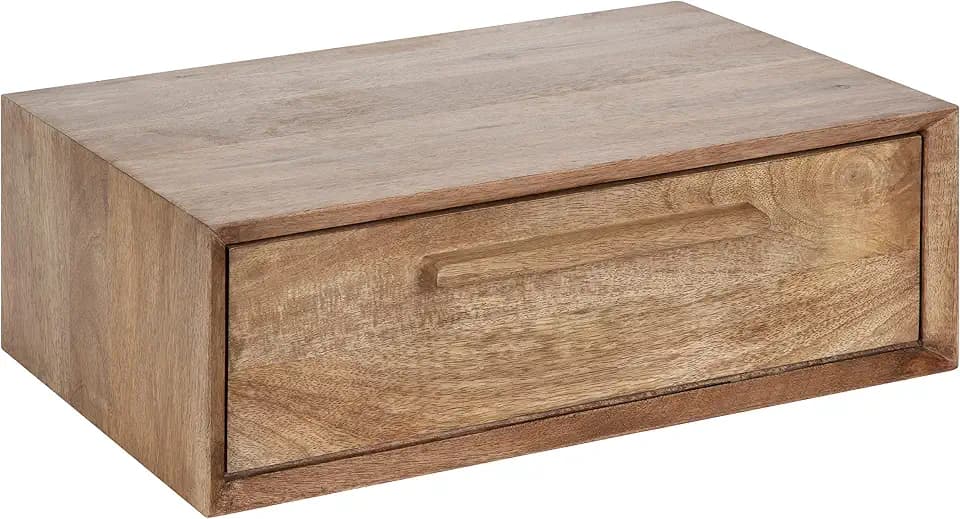 Kate and Laurel McCutcheon Floating Wood Storage Shelf; 18 x 12 x 6; Natural Wood; Decorative Transitional Floating Bedroom Nightstand with a Concealed Cubby Compartment