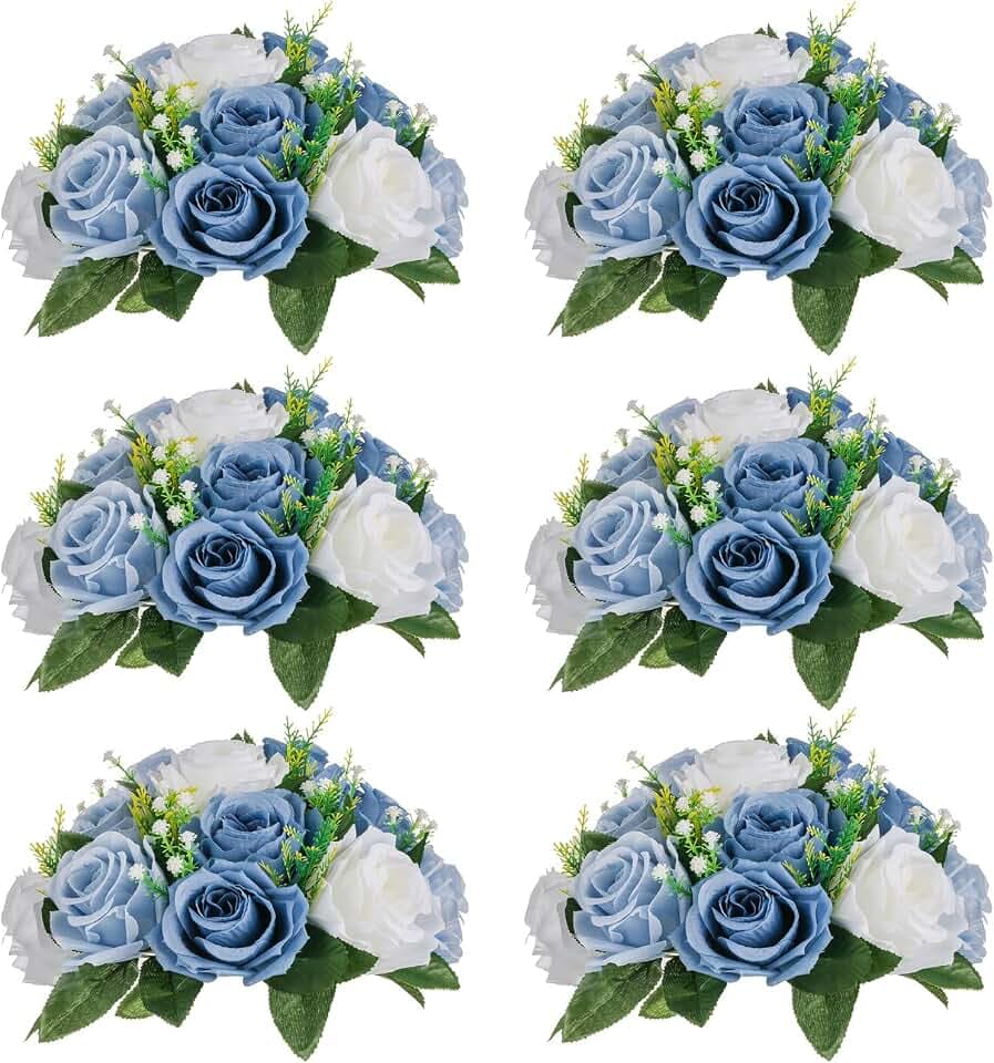 Sziqiqi Artificial Silk Flower Ball, Wedding Centerpiece, Dusty Blue, 6Pcs