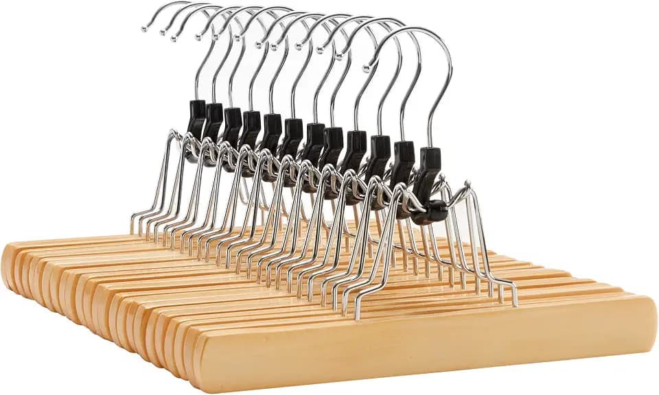 SONGMICS Wooden Pants Hangers 12 Pack, Solid Wood Pant Hangers with Clamp