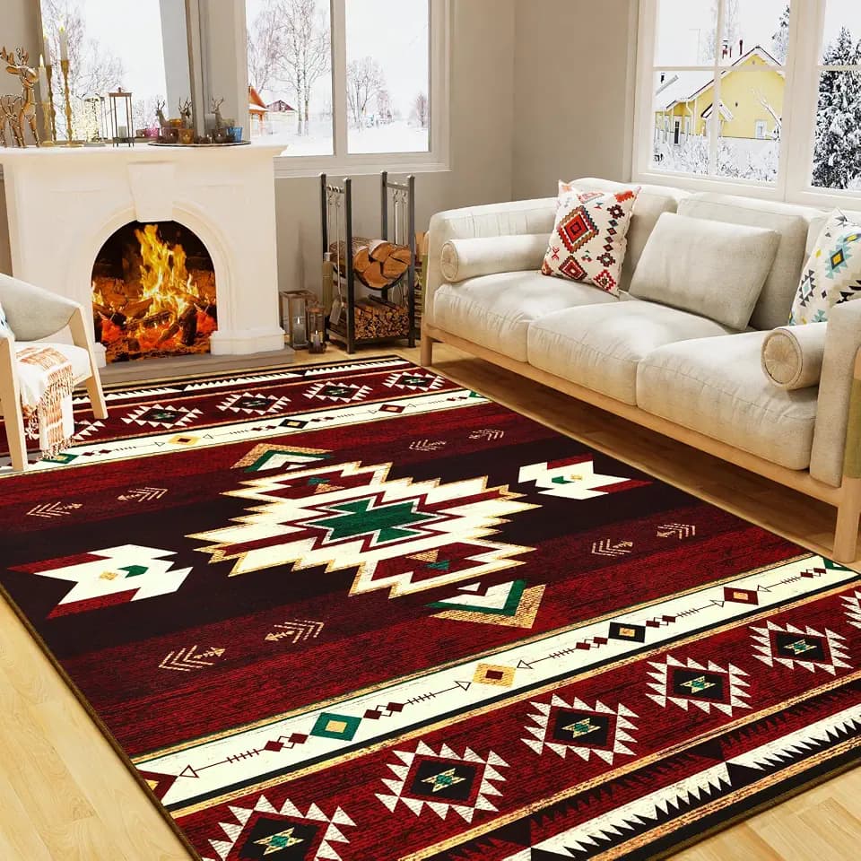 BENRON Western Rugs for Living Room Bedroom 3x5, Non Slip Washable, Red