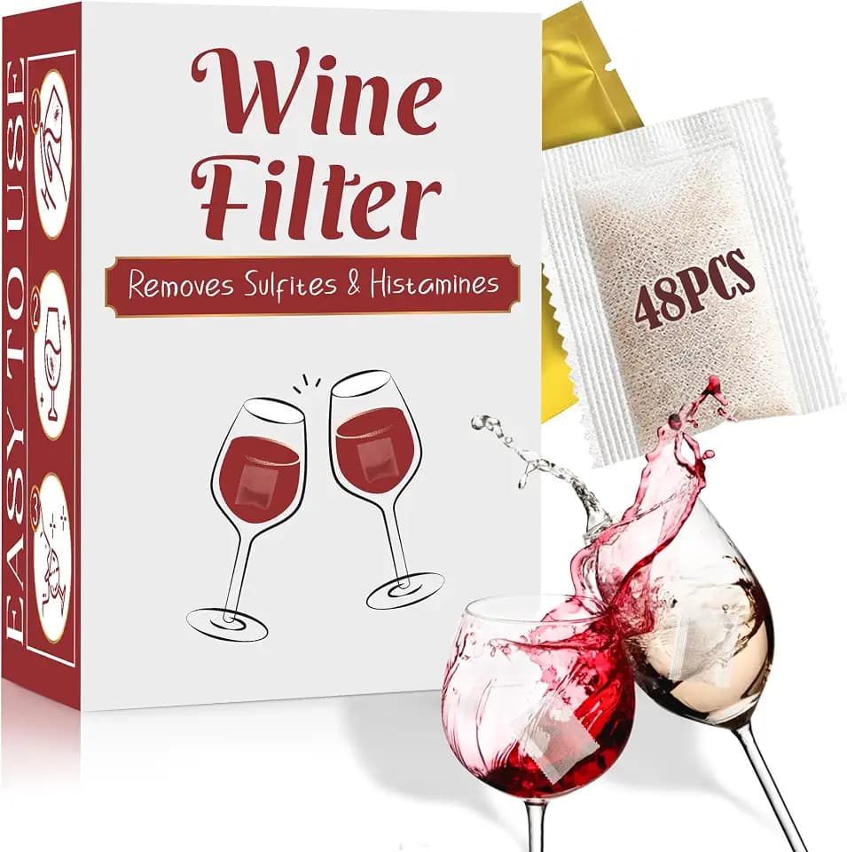 Wine Filters (48 Pack), Remove Sulfite Tannin and Histamines, All Natural Ingredients, Wine Allergy Sensitivity Prevention, Stop Wine Headaches Nausea