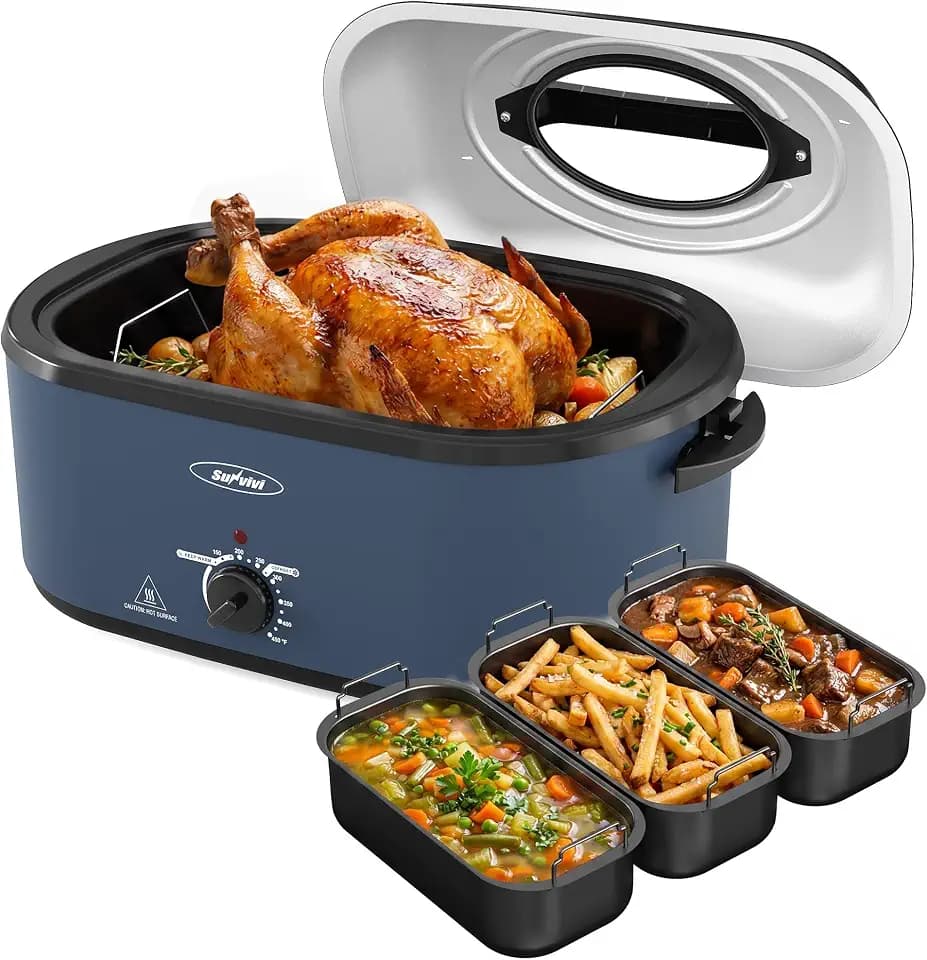 Sunvivi 28QT Electric Roaster Oven with 3 Buffet Server for 30lb Big Turkey