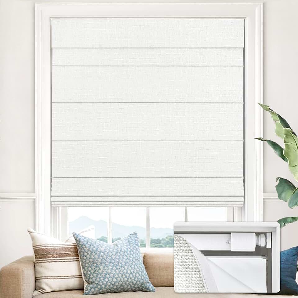 UNISHADES No Drill Cordless Roman Shades, 35.5×60 in, Off-White