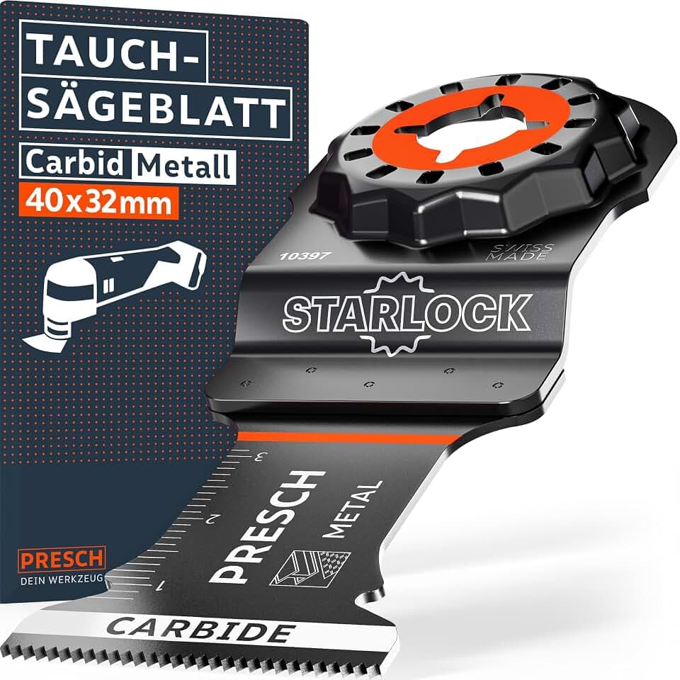 Presch Carbid Starlock Sägeblatt Metall 40x32mm - Multitool Sägeblatt für werkzeuglosen Wechsel - Kraftvolle Schnitte in härtestes Metall dank Carbid-Beschichtung - Präzises Tauchsägeblatt