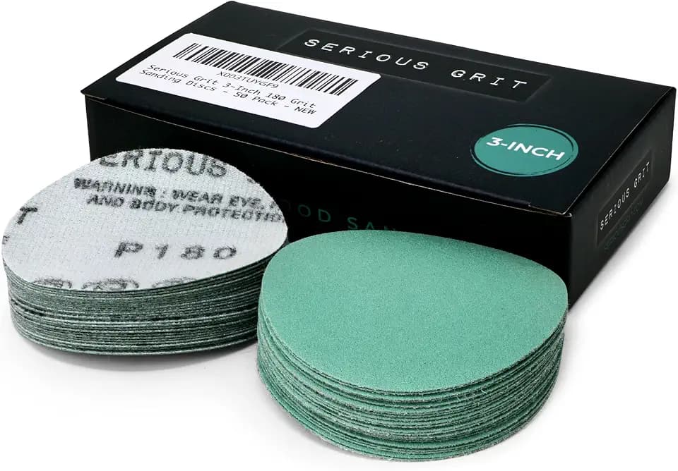 Serious Grit - 3-Inch P180 Grit Hook & Loop Sanding Discs - 50 Pack