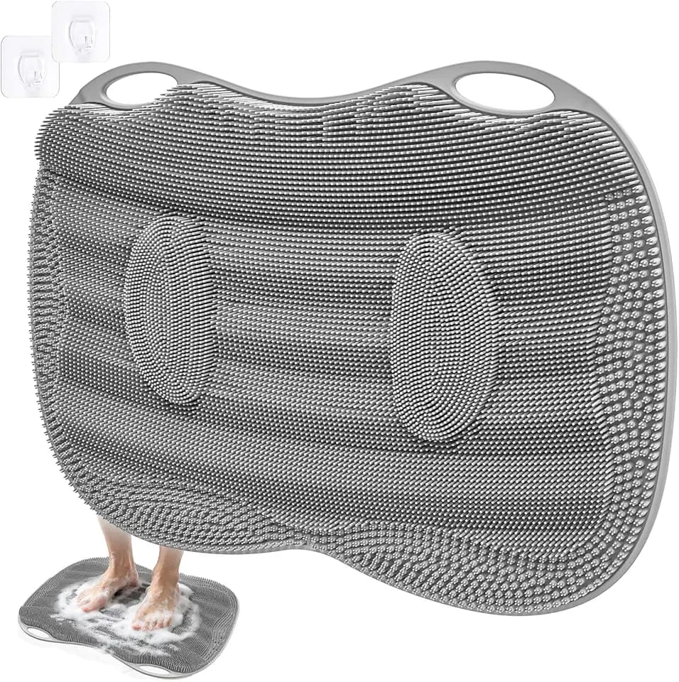 Foot Scrubber Mat for Shower Stall XL 20.5 * 16" with Non-Slip Suction Cups
