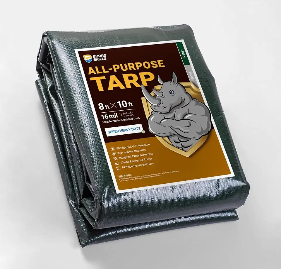GUARD SHIELD Super Heavy Duty Green/Silver Poly Tarp Cover 8x10 Feet Waterproof 16mil Thick UV and Tear Resistant Tarpaulin with Grommets and Reinforced Edges
