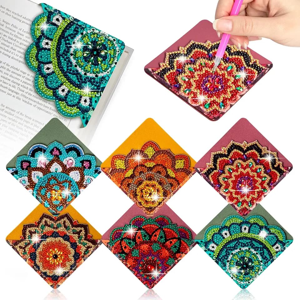 WIVICO 6Pcs Diamond Painting Bookmarks, Diamond Pearl Art Kits for Adults