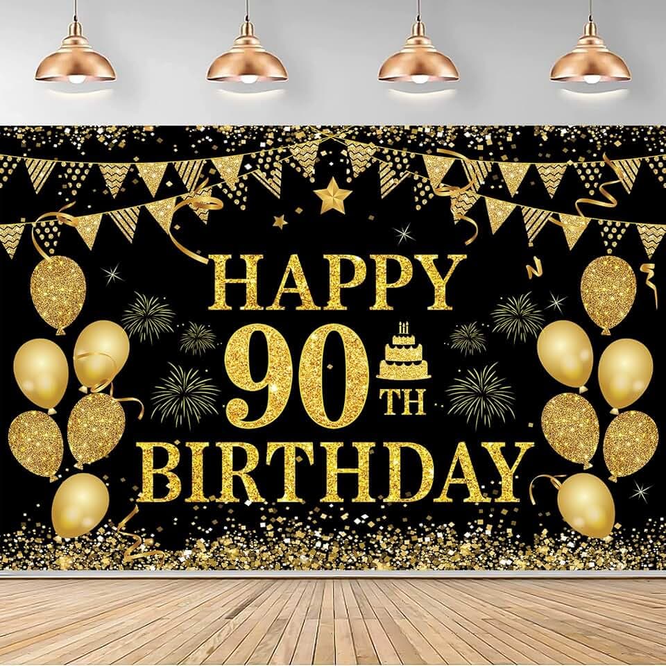 90th Birthday Decorations for Men Women Happy 90 Years Banner Backdrop