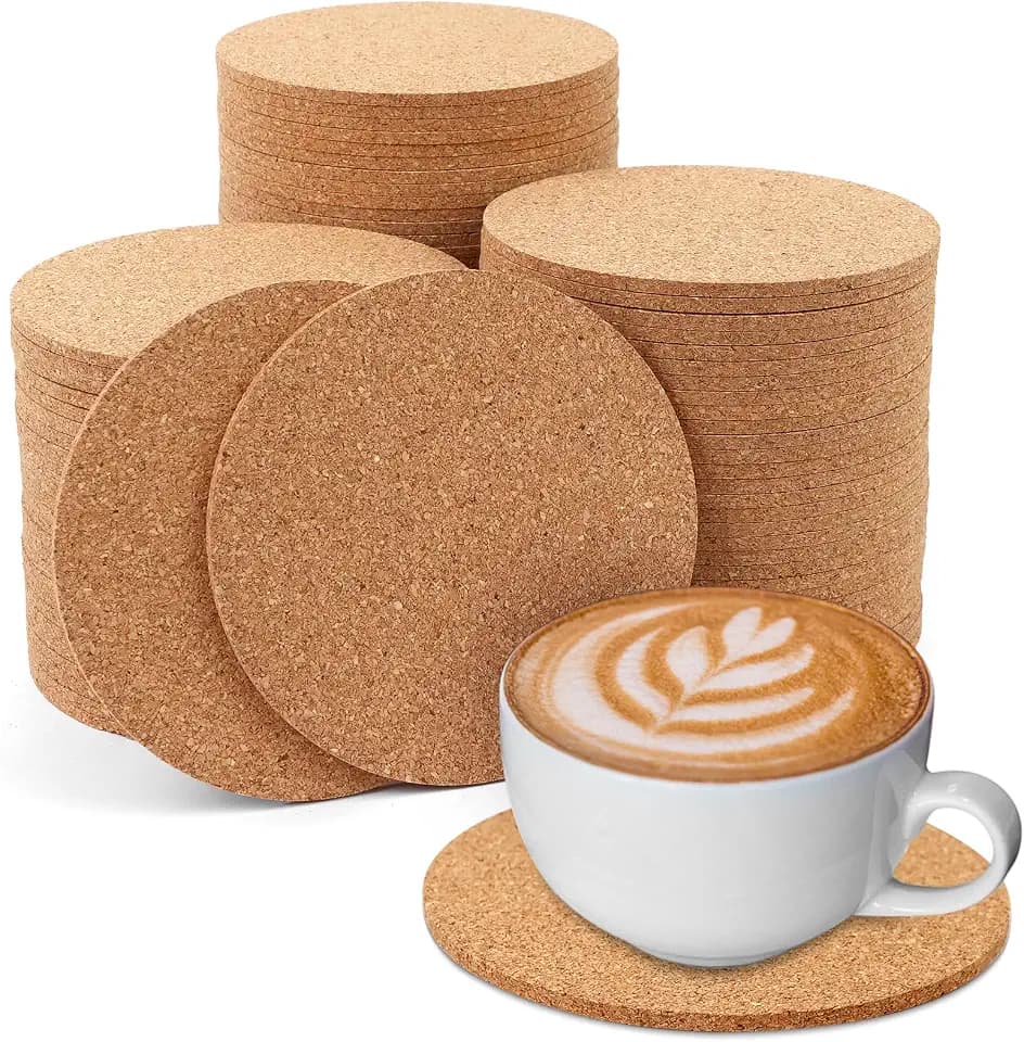 100 Pcs Cork Coasters for Drinks Thicken Blank Coasters DIY Crafts Absorbent Non-Slip and Heat-Resistant Mats Reusable Coffee Coaster for Drinks Wood Burning Arts Table Protectors Office Home Decor
