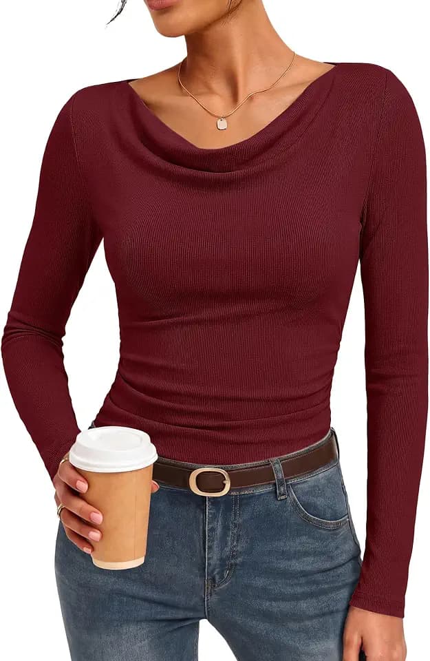 Kate Kasin Long Sleeve Shirts for Women, Cowl Neck Going Out Tops