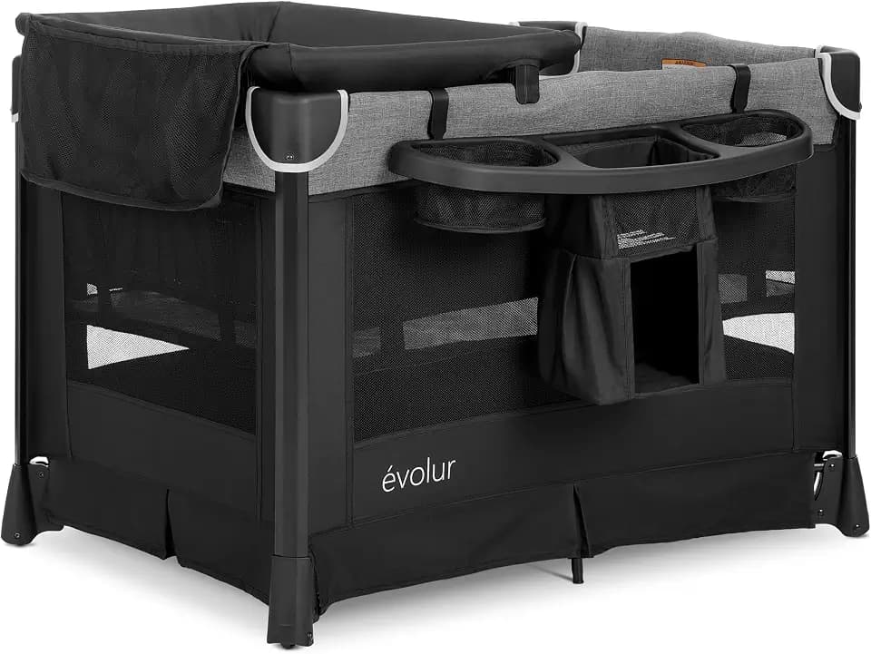 Evolur Cozy Cove All-in-One Portable Playard with Bassinet & Changing Table – Quick-Fold Travel Playard with Breathable Mesh Sides (Newborn–Toddler)