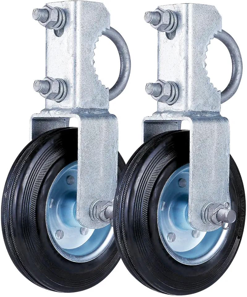 6'' Heavy Duty Gate Wheel: Chain Fence Gate Support Wheel with Solid Rubber for Metal Tube Gate, Hot-Dip Galvanized Frame, 550lbs Capacity for Metal Swing Gate, Farm, Cattle Gate(2pcs), TOOLTRIZ