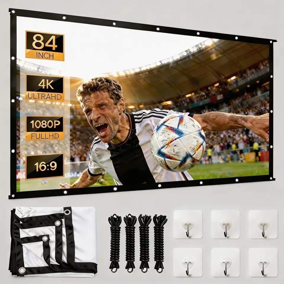 Beamer Leinwand 84 Zoll, Beamer 4k Leinwand,Extra Dickes Tragbares Knitterfreies, Beidseitige Projektion,16: 9 HD Projector Screen,Geeignet für Heimkino und Camping im Freien