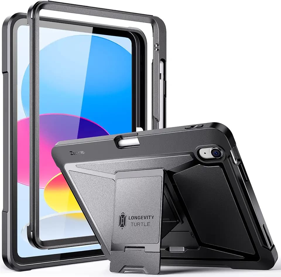 ZtotopCases Hülle für iPad 10 Generation 2022, Zweilagige Stoßfeste Schutzhülle mit Integriertem Displayschutz, Hülle mit Ständer und Stifthalter für iPad 10 Generation 10,9 Zoll 2022, Schwarz