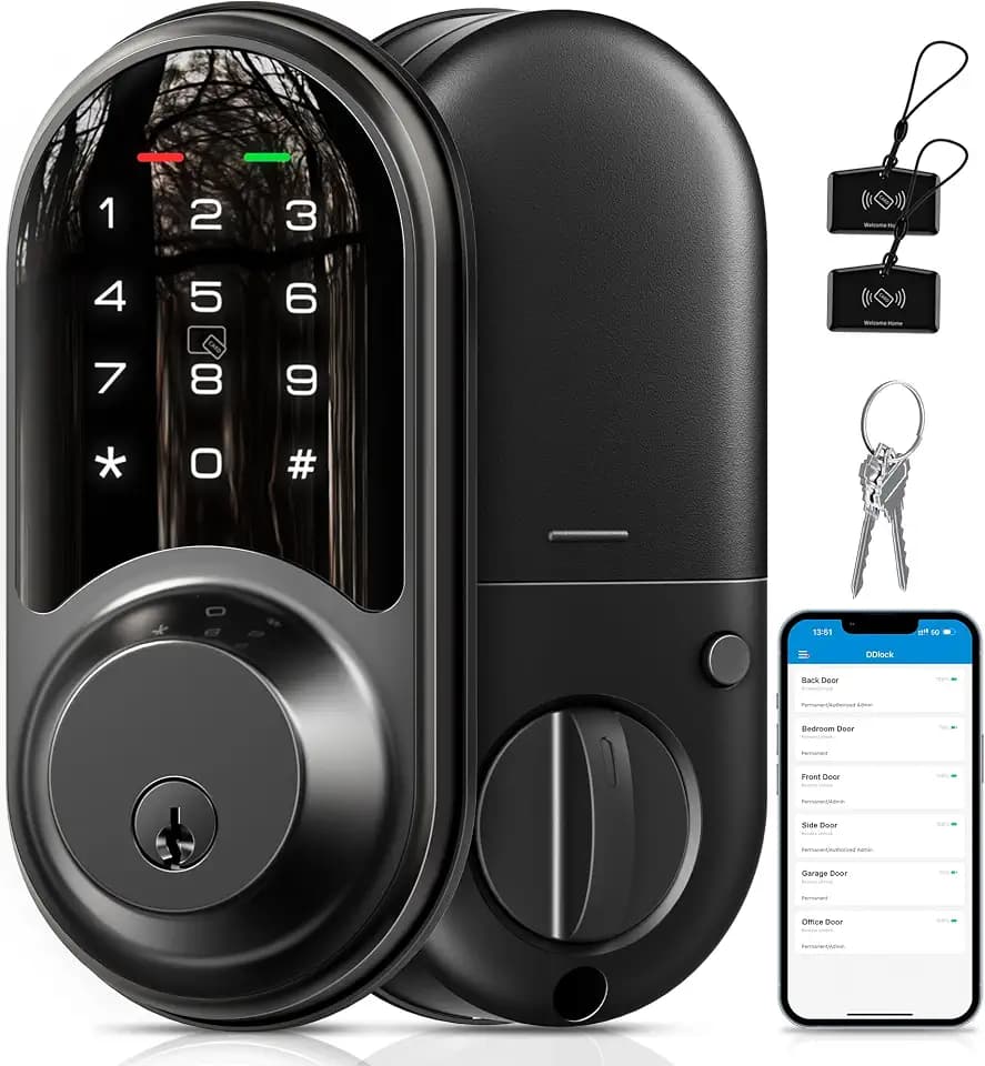 Veise RZ06 Smart Lock for Front Door with App Control, Matte Black