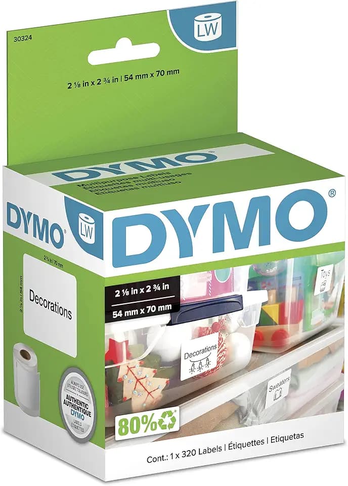 DYMO Authentic LW Large Multi-Purpose Labels, DYMO Labels for LabelWriter Label Printers, 2-1/8" x 2-3/4", 1 Roll of 320