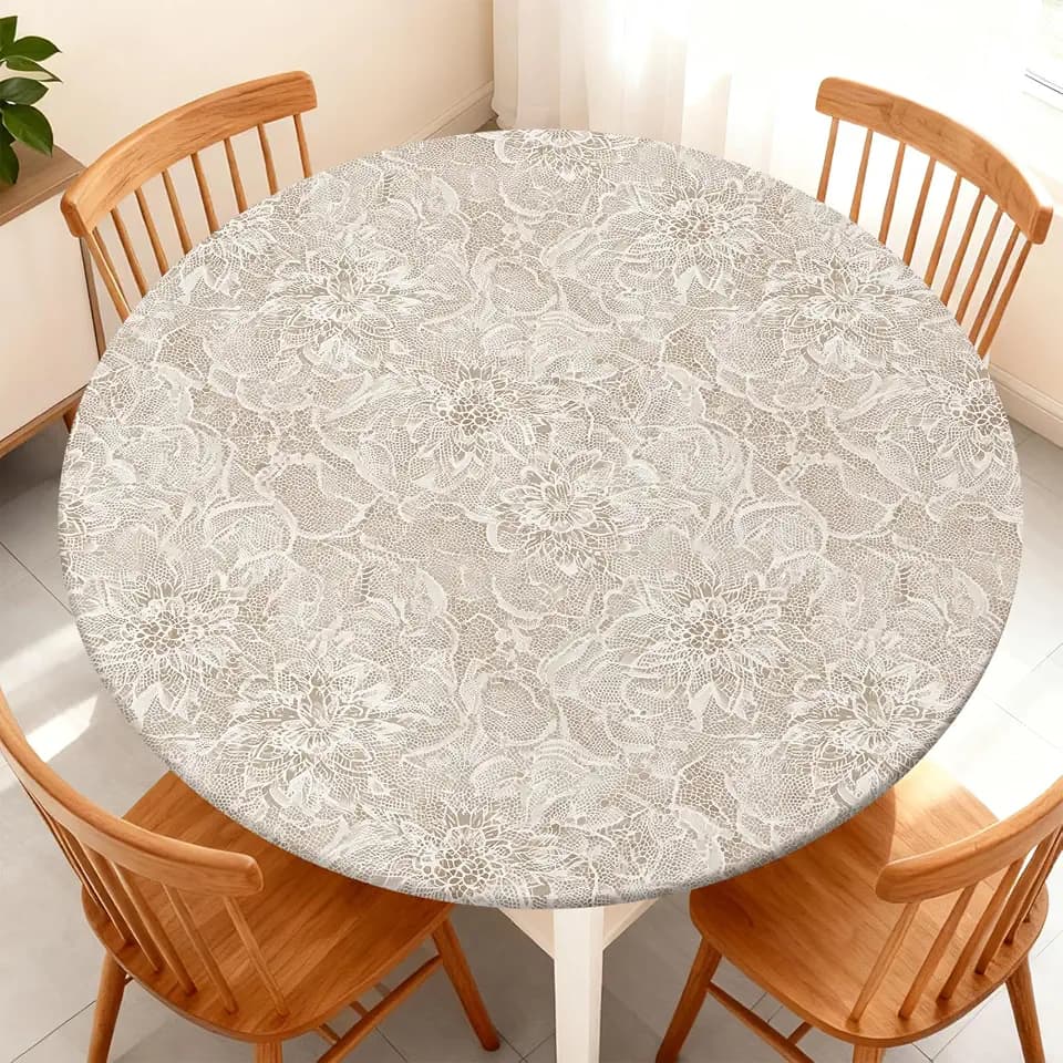 Round Fitted Tablecloth with Elastic Edge Fits 61"-65" Round Tables