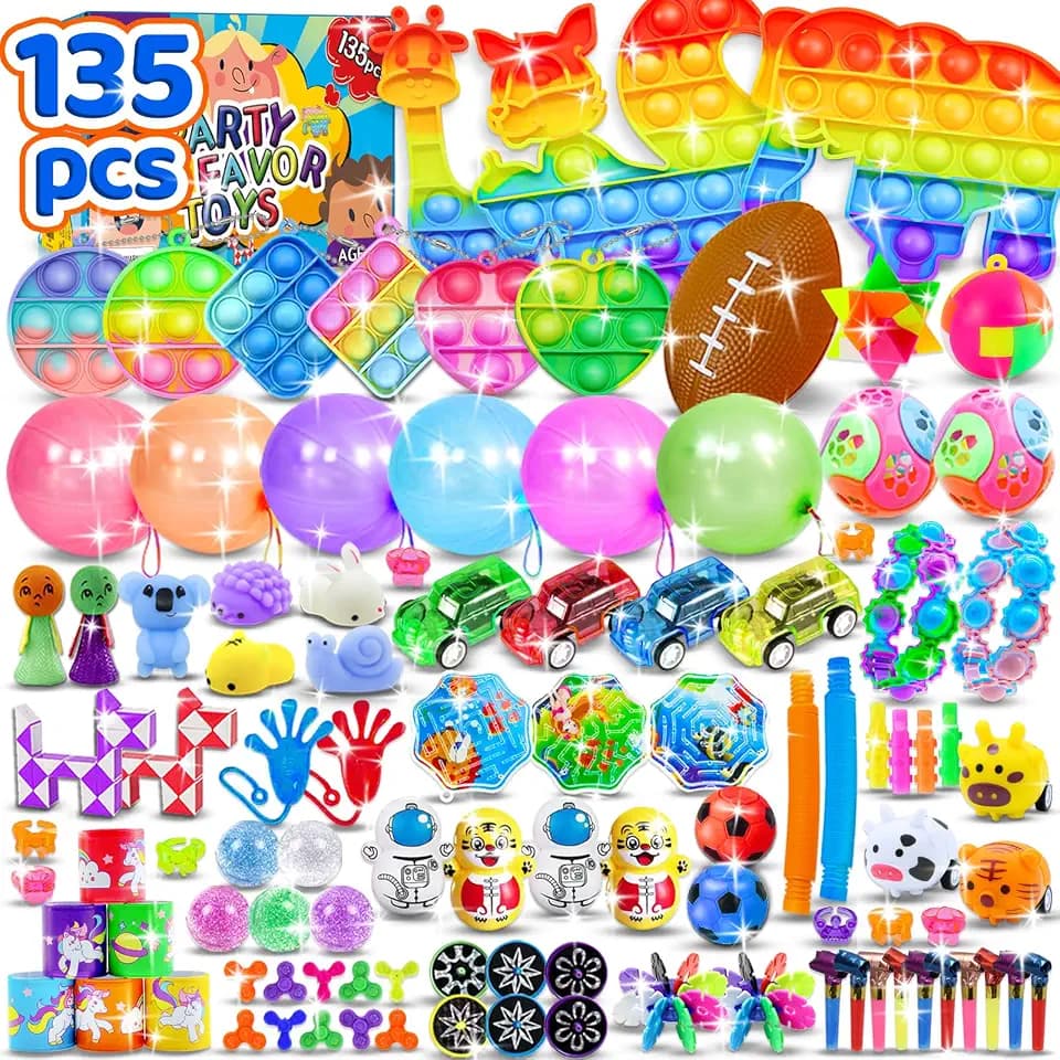 135 Pcs Kid Party Favors Fidget Box, Treasure Box Prize Toys for Classroom